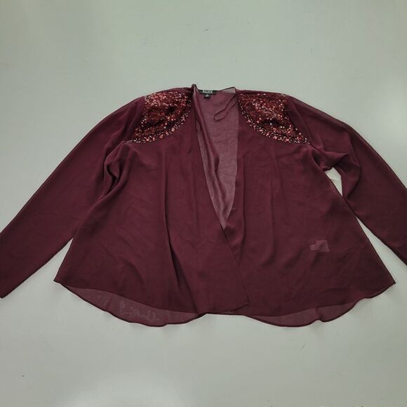 NEW 18 SLNY CHIFFON EMBELLISHED lightweight maroon sheer cardigan jacket 2X NWT - Picture 6 of 9